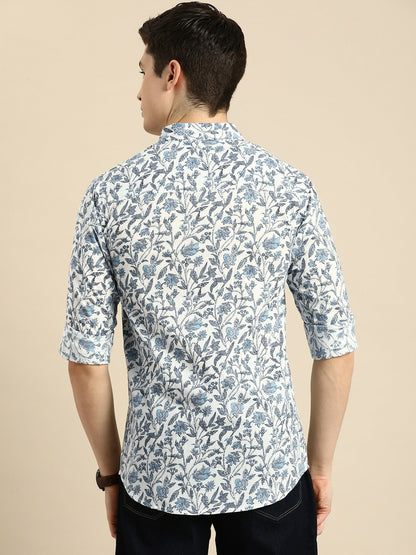 Buy Men’s Relaxed Floral Printed Pure Cotton Casual Shirt - White | Indiaista