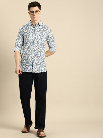 Buy Men’s Relaxed Floral Printed Pure Cotton Casual Shirt - White | Indiaista