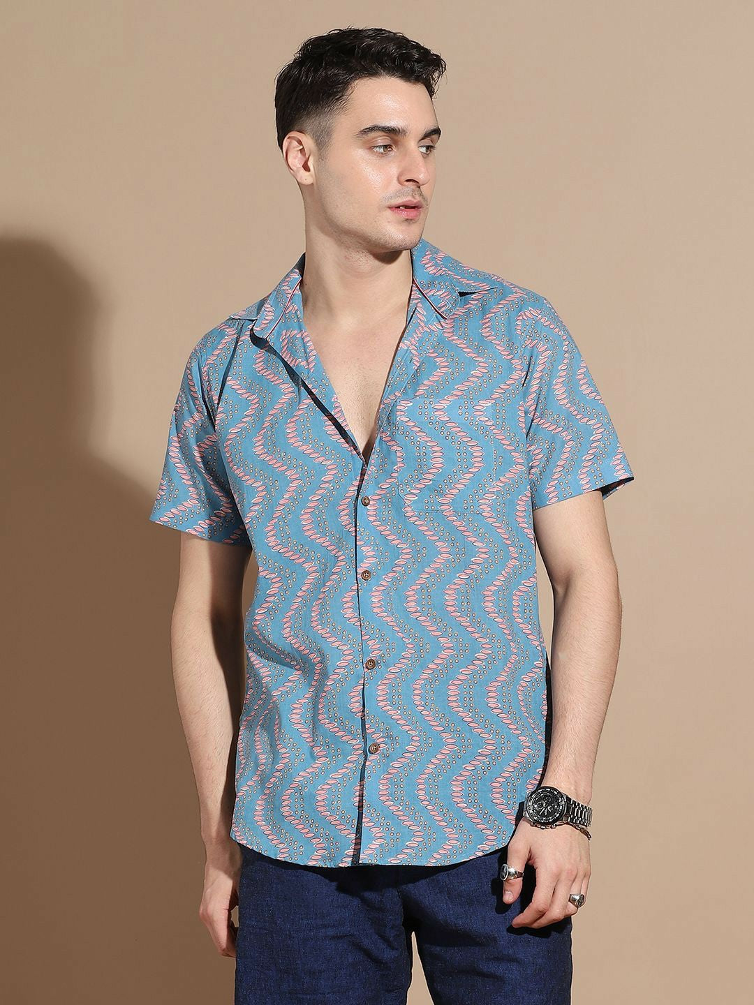 Men’s Smart Cutaway Collar Printed Cotton Casual Shirt – Stylish & Comfortable | Indiaista