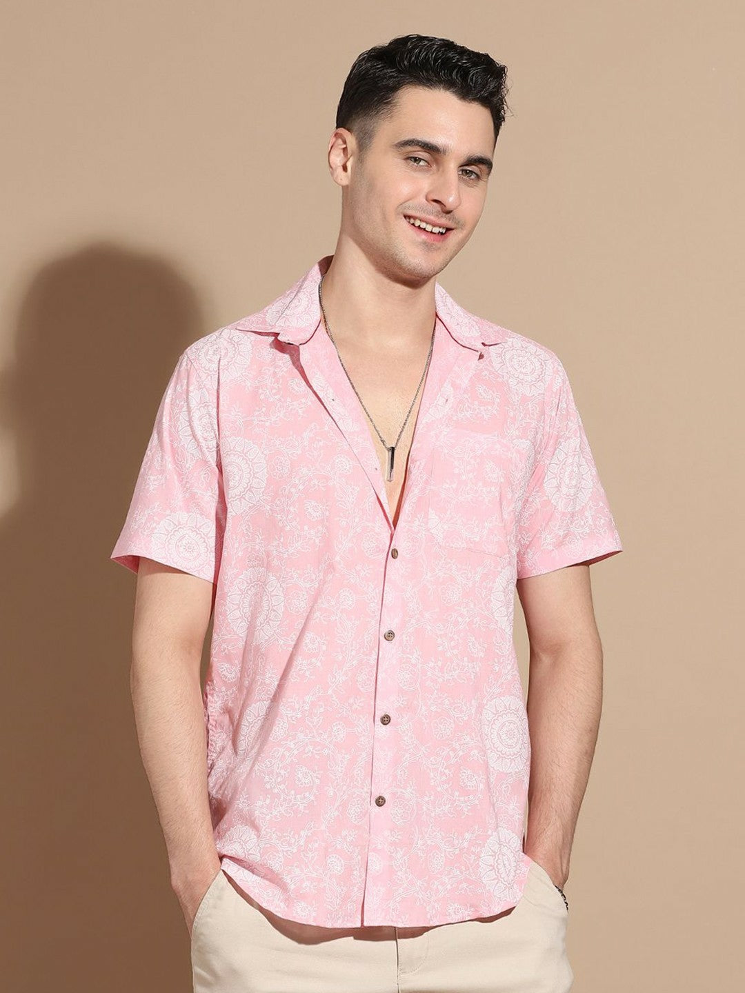 Buy Pink Opaque Casual Shirt for Men – Smart Floral Printed Cotton Shirt | Indiaista