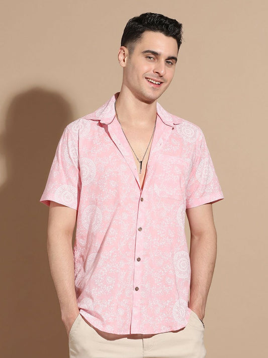 Buy Pink Opaque Casual Shirt for Men – Smart Floral Printed Cotton Shirt | Indiaista