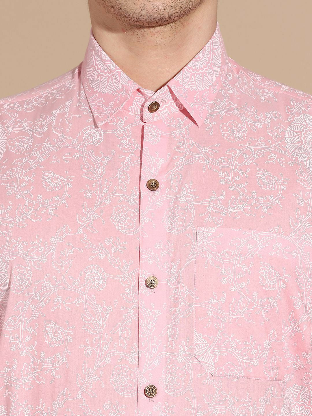 Buy Pink Opaque Casual Shirt for Men – Smart Floral Printed Cotton Shirt | Indiaista