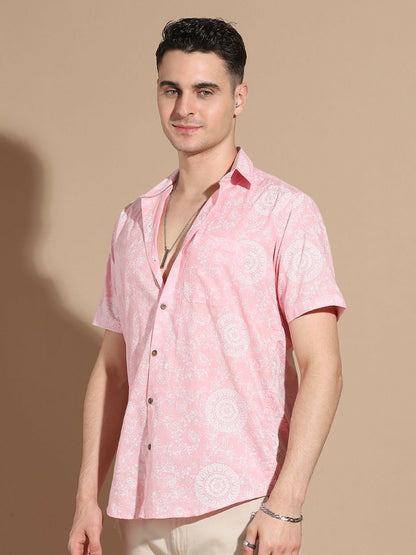 Buy Pink Opaque Casual Shirt for Men – Smart Floral Printed Cotton Shirt | Indiaista