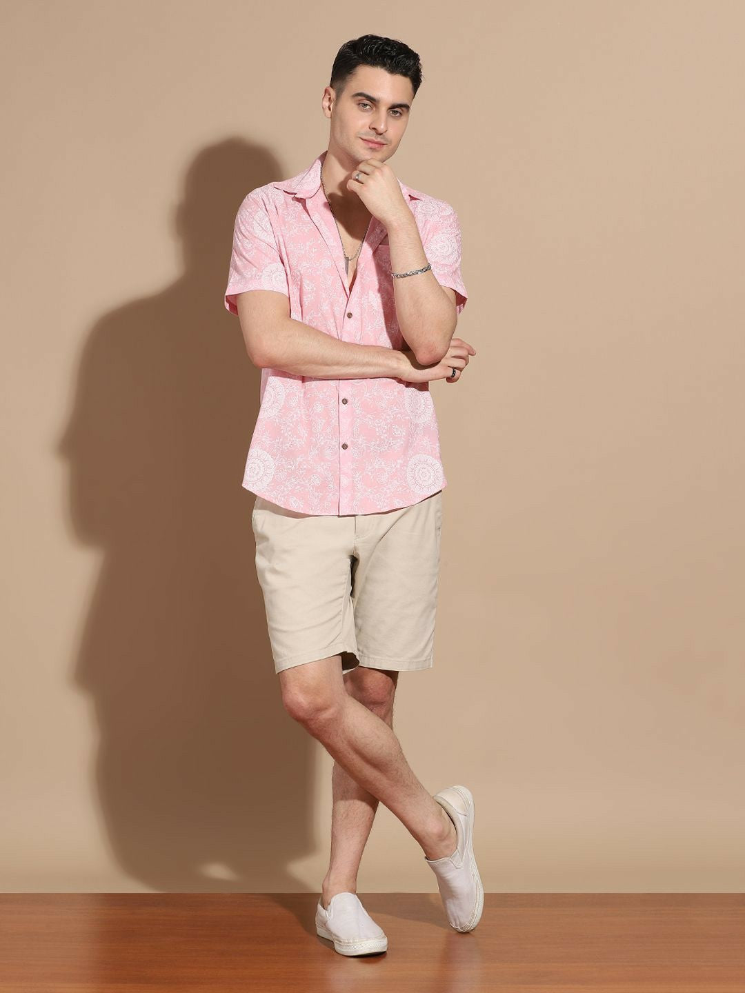 Buy Pink Opaque Casual Shirt for Men – Smart Floral Printed Cotton Shirt | Indiaista