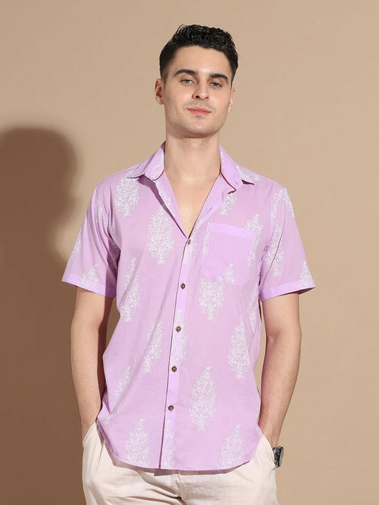 Buy Purple Opaque Casual Shirt for Men – Smart Floral Printed Cotton Shirt | Indiaista