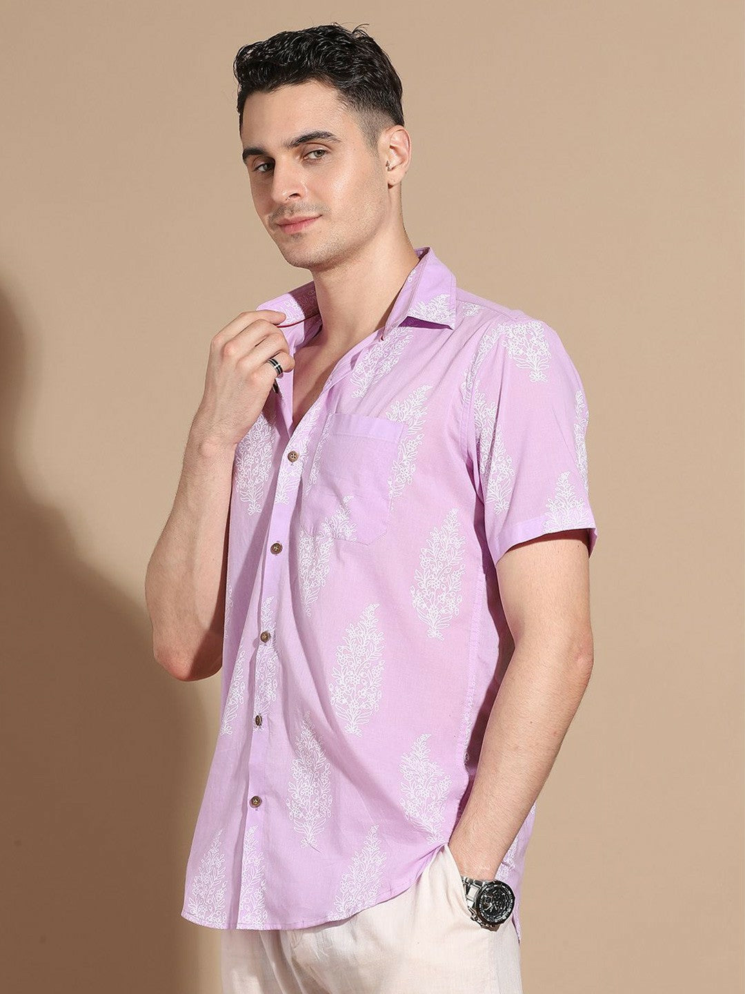 Buy Purple Opaque Casual Shirt for Men – Smart Floral Printed Cotton Shirt | Indiaista