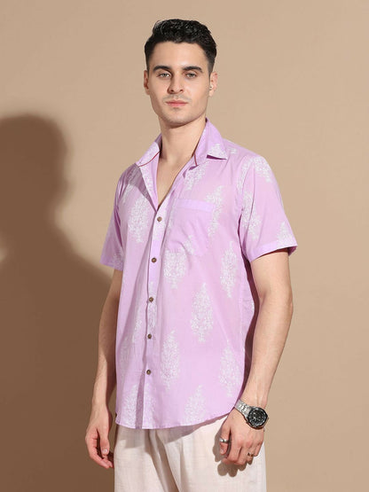 Buy Purple Opaque Casual Shirt for Men – Smart Floral Printed Cotton Shirt | Indiaista