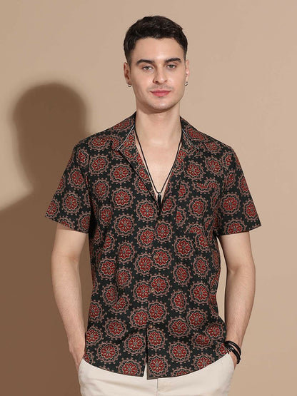 Buy Black Opaque Casual Shirt for Men – Stylish Spread Collar & Short Sleeves | Indiaista