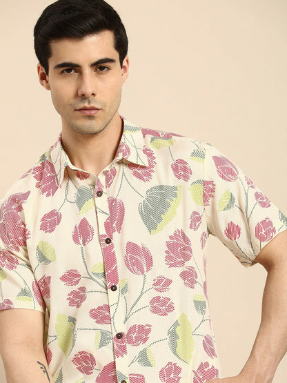 Buy Men’s Floral Printed Casual Shirt – Spread Collar, Short Sleeves | Indiaista