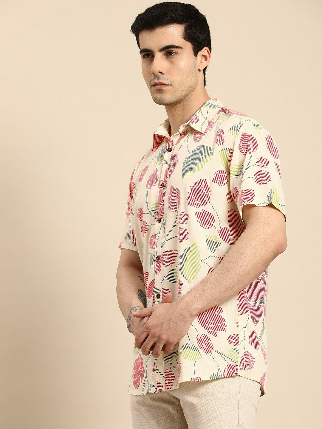 Buy Men’s Floral Printed Casual Shirt – Spread Collar, Short Sleeves | Indiaista