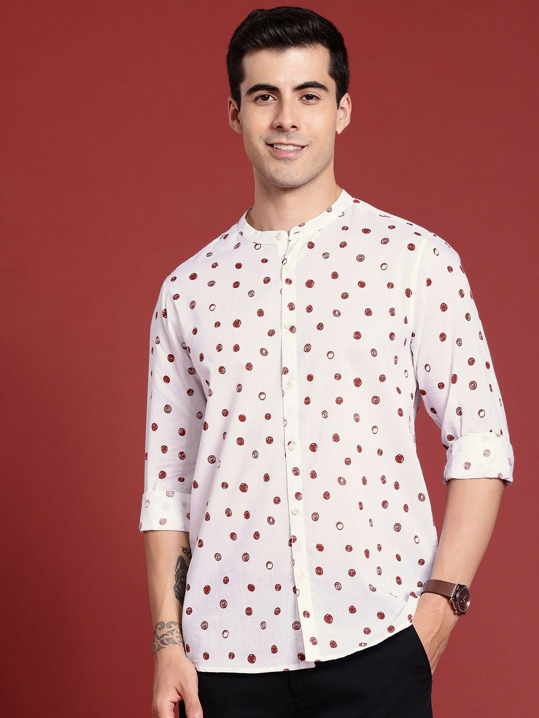 White Geometric Printed Pure Cotton Casual Shirt for Men – Stylish & Comfortable | Indiaista