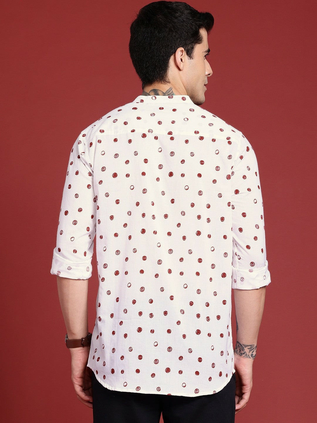 White Geometric Printed Pure Cotton Casual Shirt for Men – Stylish & Comfortable | Indiaista