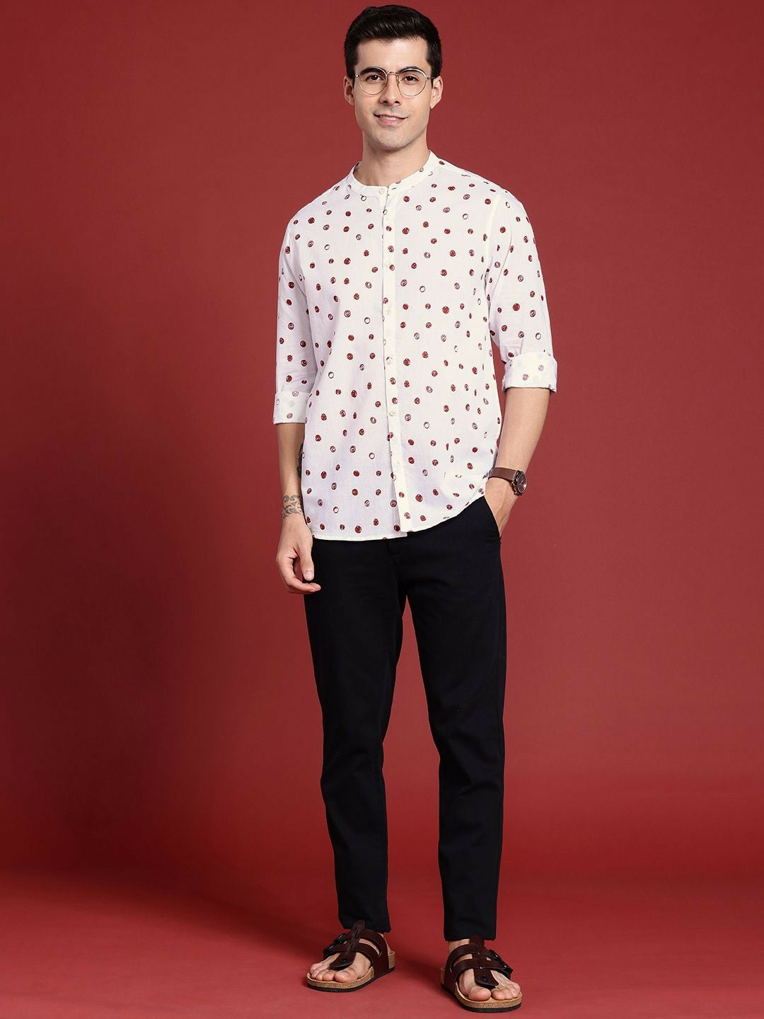 White Geometric Printed Pure Cotton Casual Shirt for Men – Stylish & Comfortable | Indiaista