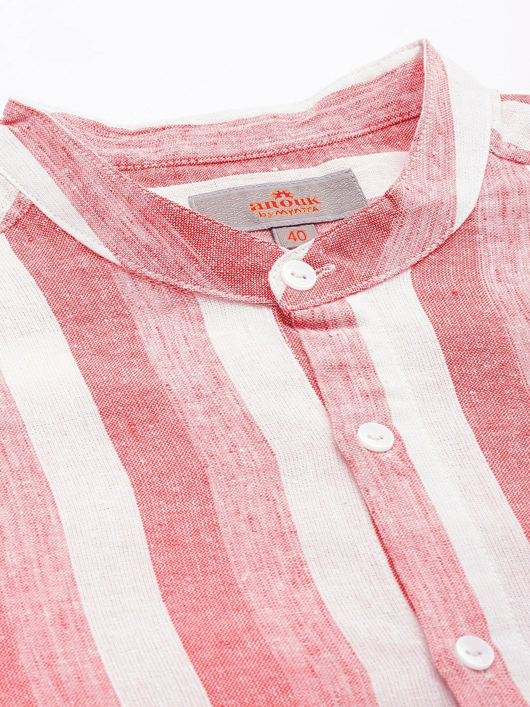 Buy Horizontal Striped Band-Collar Casual Shirt for Men - Pink & White | Indiaista