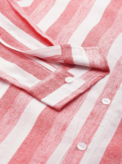 Buy Horizontal Striped Band-Collar Casual Shirt for Men - Pink & White | Indiaista