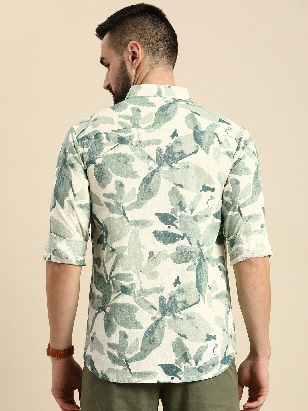 Sea Green Floral Printed Pure Cotton Casual Shirt for Men – Relaxed Fit | Indiaista