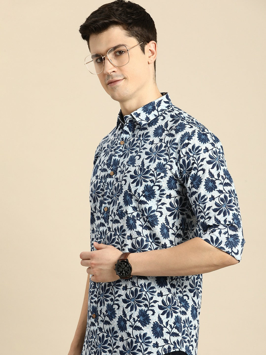 Buy Blue Floral Printed Cotton Casual Shirt for Men | Stylish & Relaxed Fit