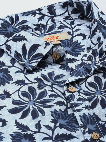 Buy Blue Floral Printed Cotton Casual Shirt for Men | Stylish & Relaxed Fit