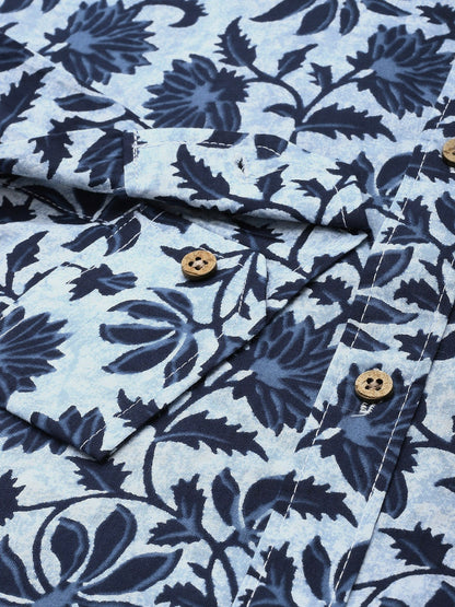 Buy Blue Floral Printed Cotton Casual Shirt for Men | Stylish & Relaxed Fit