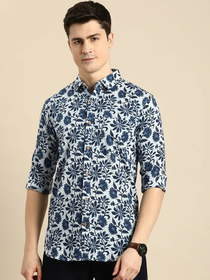 Buy Blue Floral Printed Cotton Casual Shirt for Men | Stylish & Relaxed Fit