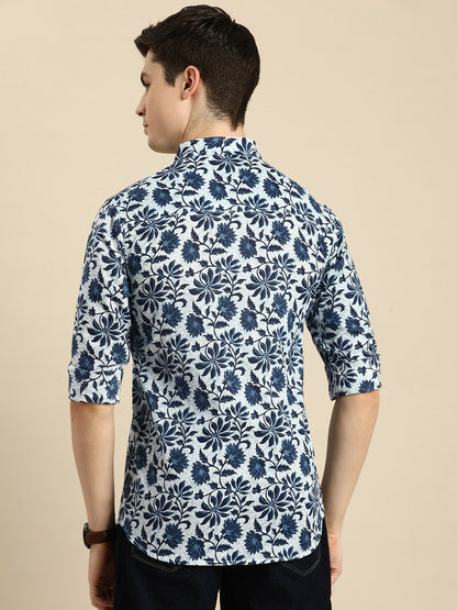 Buy Blue Floral Printed Cotton Casual Shirt for Men | Stylish & Relaxed Fit