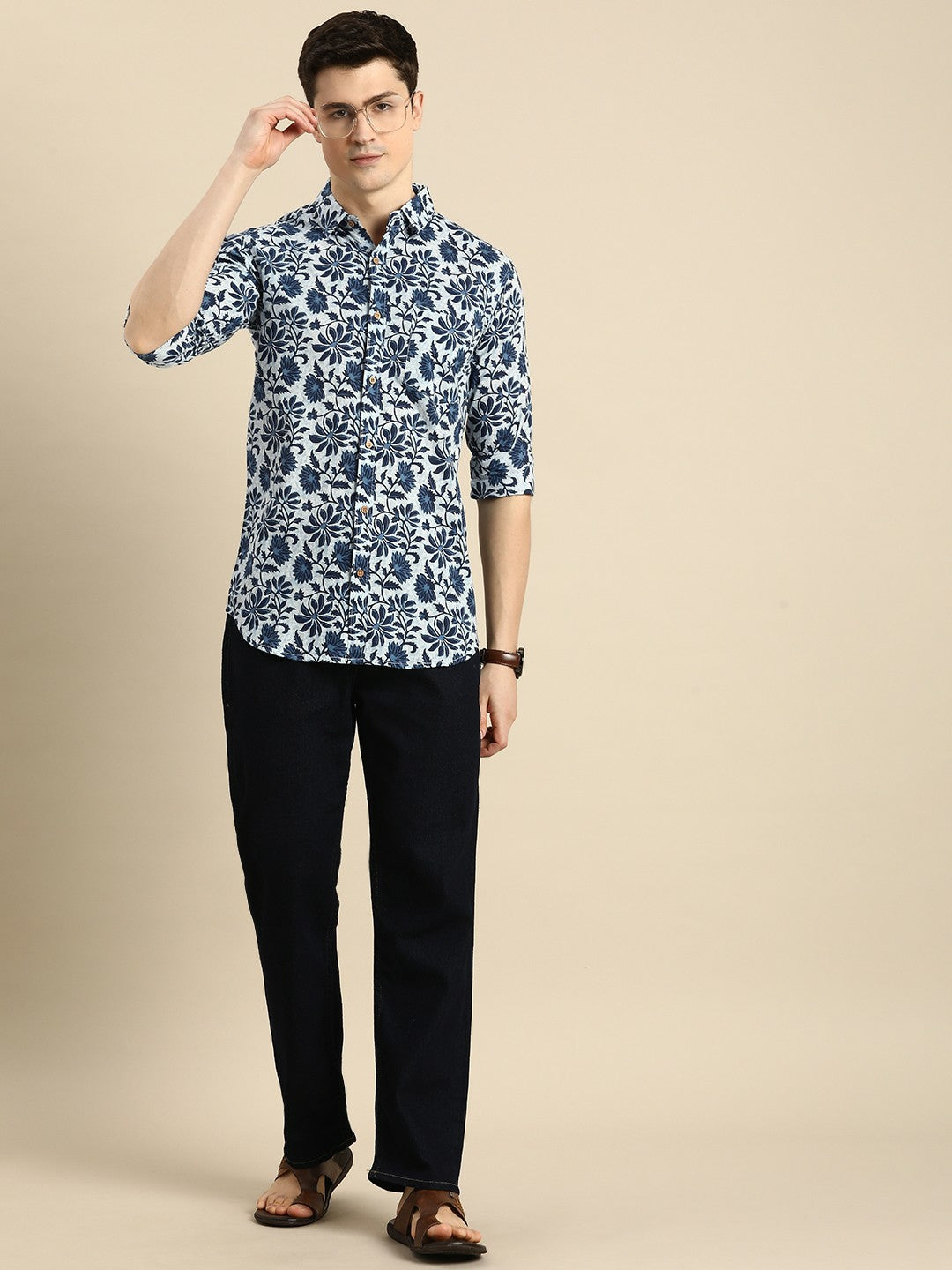 Buy Blue Floral Printed Cotton Casual Shirt for Men | Stylish & Relaxed Fit