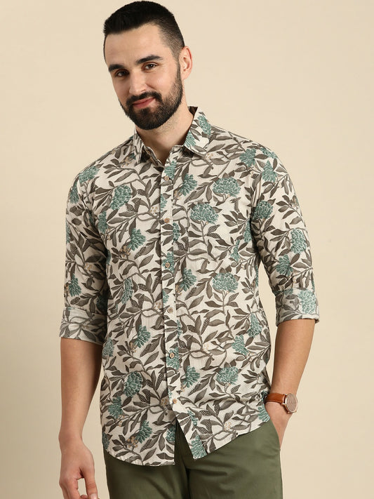 Buy Grey Floral Printed Pure Cotton Casual Shirt for Men – Relaxed Fit | Indiaista