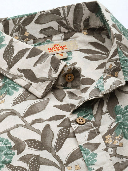 Buy Grey Floral Printed Pure Cotton Casual Shirt for Men – Relaxed Fit | Indiaista