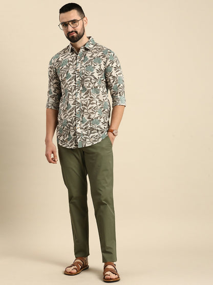 Buy Grey Floral Printed Pure Cotton Casual Shirt for Men – Relaxed Fit | Indiaista