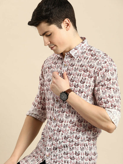 Buy Men’s White Conversational Printed Cotton Casual Shirt – Relaxed Fit | Indiaista