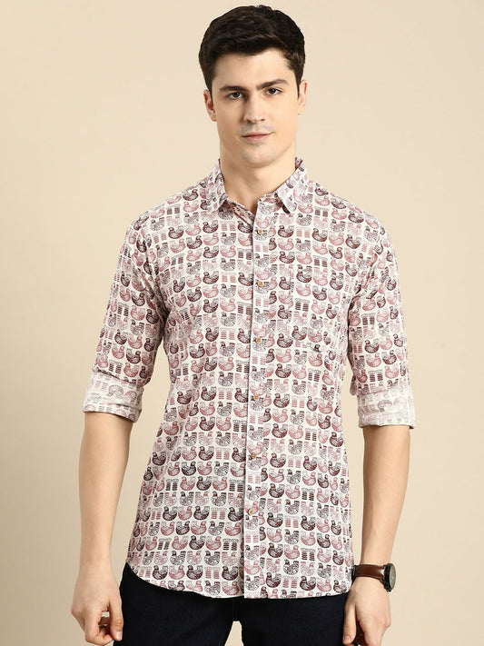 Buy Men’s White Conversational Printed Cotton Casual Shirt – Relaxed Fit | Indiaista