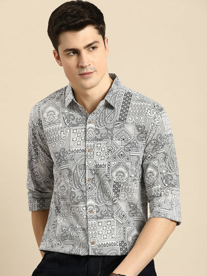 Men’s Relaxed Fit Ethnic Motifs Printed Cotton Casual Shirt – Stylish & Comfortable