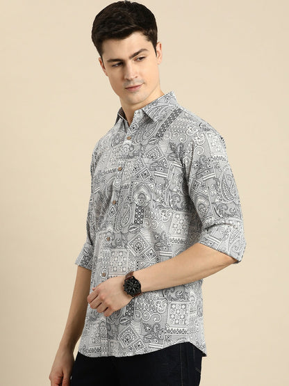 Men’s Relaxed Fit Ethnic Motifs Printed Cotton Casual Shirt – Stylish & Comfortable