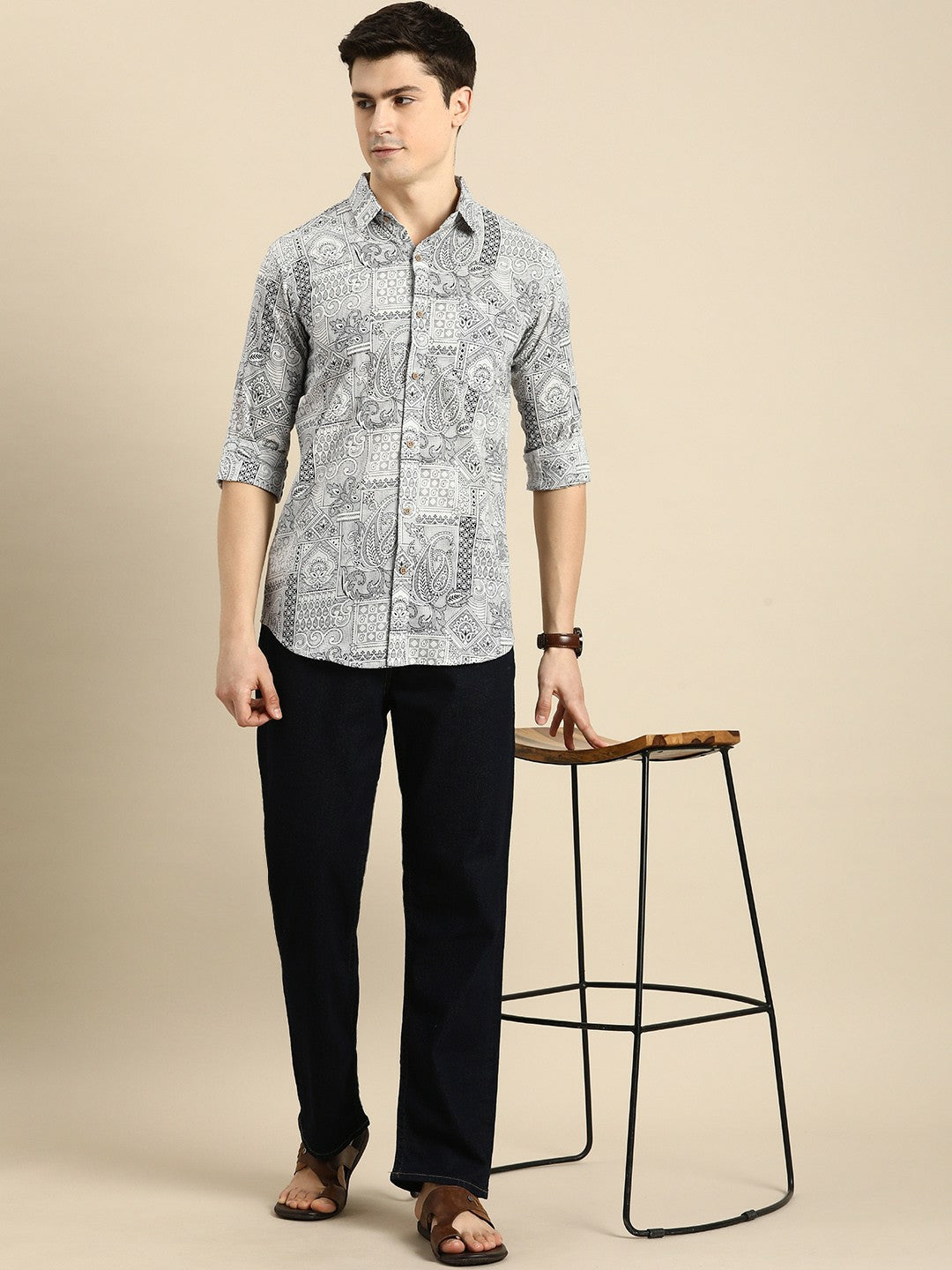 Men’s Relaxed Fit Ethnic Motifs Printed Cotton Casual Shirt – Stylish & Comfortable