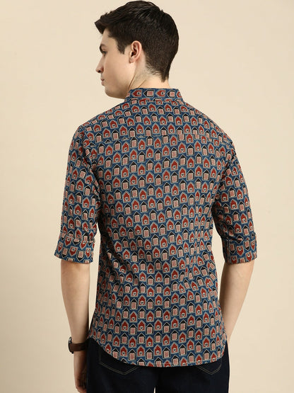 Buy Navy Blue Conversational Printed Cotton Casual Shirt for Men – Relaxed Fit | Indiaista