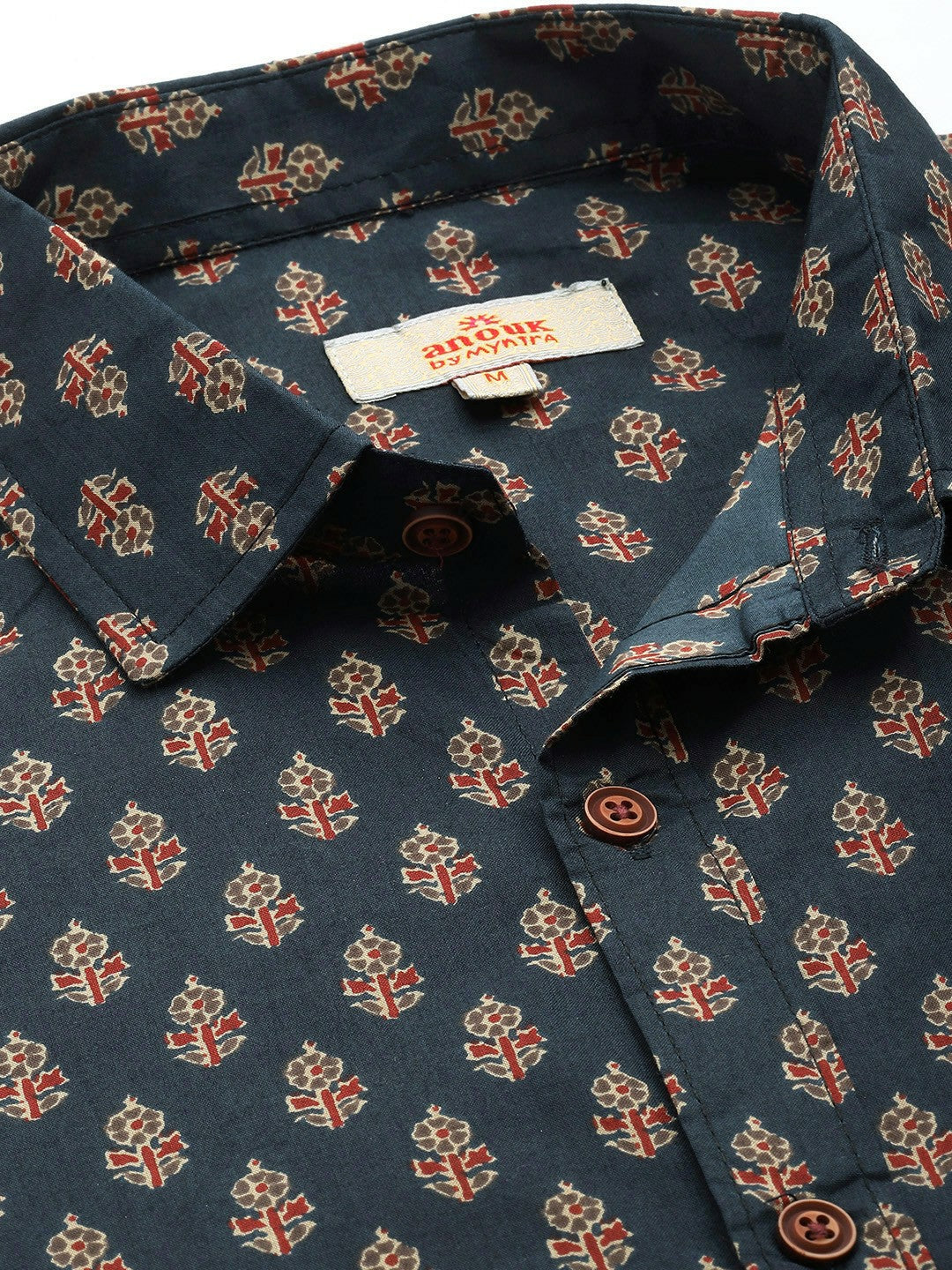 Buy Navy Blue Floral Printed Pure Cotton Casual Shirt for Men – Relaxed Fit | Indiaista