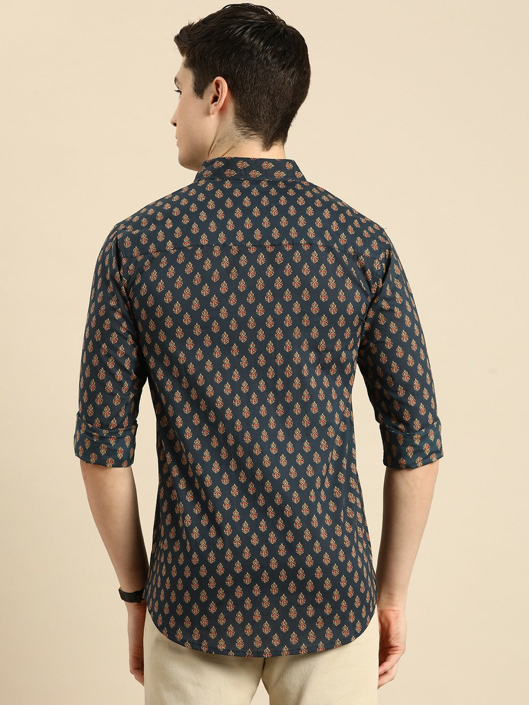 Buy Navy Blue Floral Printed Pure Cotton Casual Shirt for Men – Relaxed Fit | Indiaista