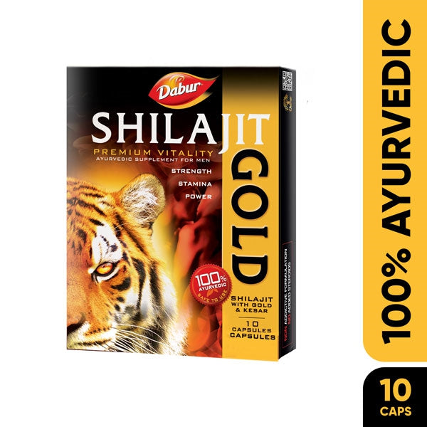 Dabur Shilajit Gold Capsules 10's - Ayurvedic Stamina & Vitality Booster | Shilajit, Ashwagandha, Swarna Bhasma