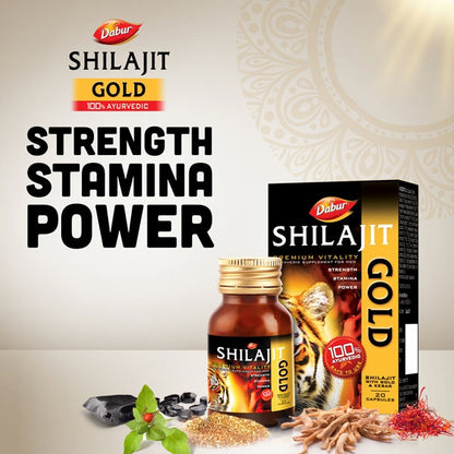 Dabur Shilajit Gold Capsules 10's - Ayurvedic Stamina & Vitality Booster | Shilajit, Ashwagandha, Swarna Bhasma