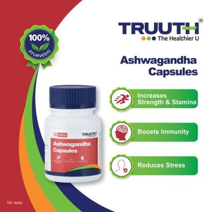 Truuth Ashwagandha 500mg Capsules (Pack of 60) | Natural Stress Relief & Vitality Support | Ayurveda Wellness