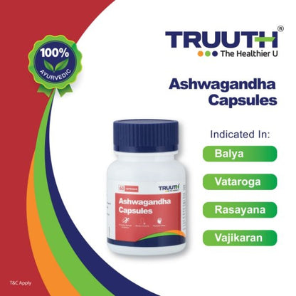 Truuth Ashwagandha 500mg Capsules (Pack of 60) | Natural Stress Relief & Vitality Support | Ayurveda Wellness