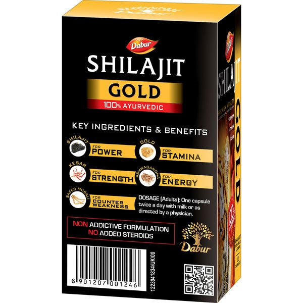 Dabur Shilajit Gold Capsules 20's - Ayurvedic Wellness & Vitality Boost | Indiaista.com