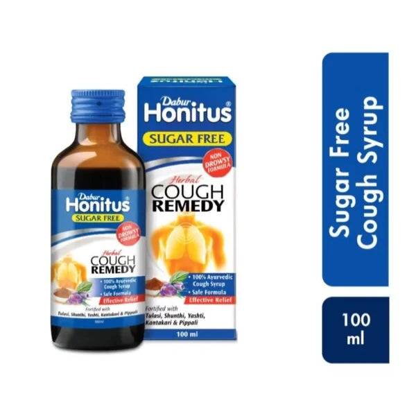 Dabur Honitus Herbal Cough Remedy Syrup - 100 ml | Sugar-Free Ayurvedic Relief for Dry & Productive Cough