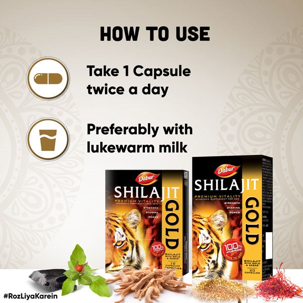 Dabur Shilajit Gold Capsules 20's - Ayurvedic Wellness & Vitality Boost | Indiaista.com