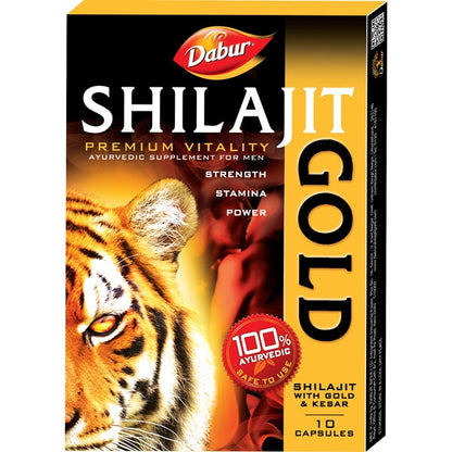 Dabur Shilajit Gold Capsules 10's - Ayurvedic Stamina & Vitality Booster | Shilajit, Ashwagandha, Swarna Bhasma