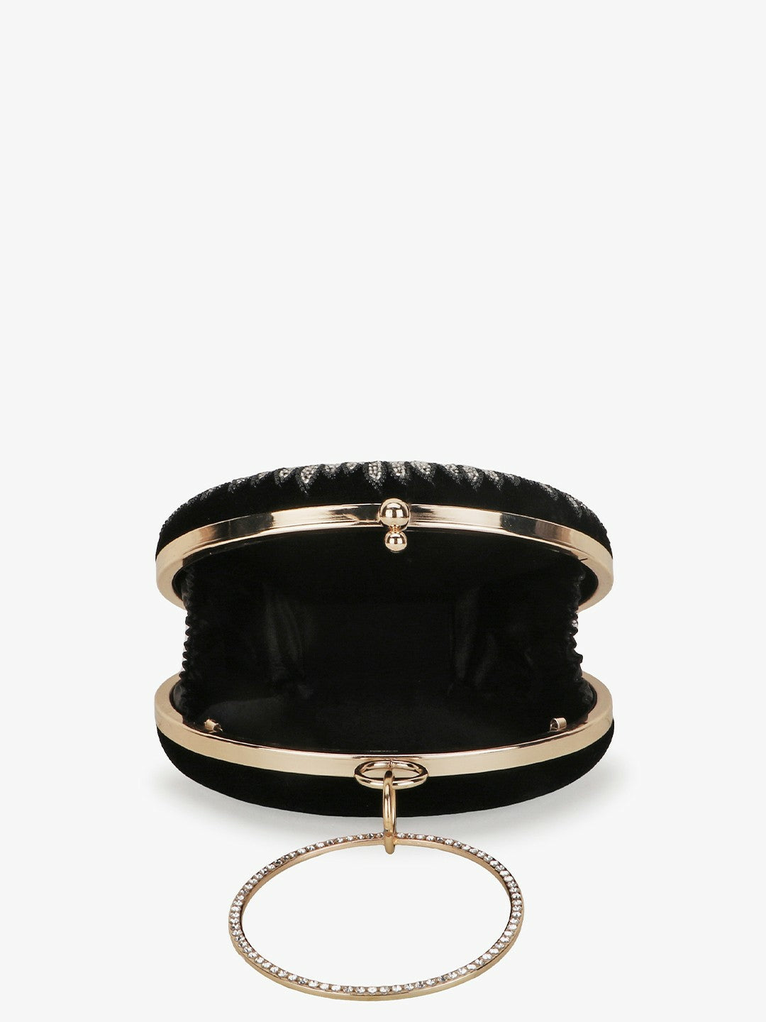 Black & Gold Embroidered Box Clutch with Buckle Detail – Elegant Evening Handbag