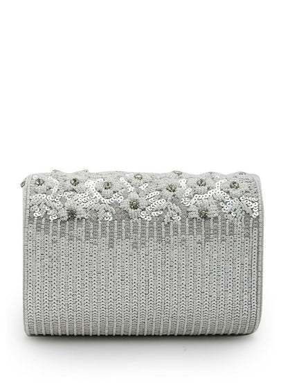 Silver-Toned Embellished Tassel Foldover Clutch – Elegant Party & Wedding Handbag