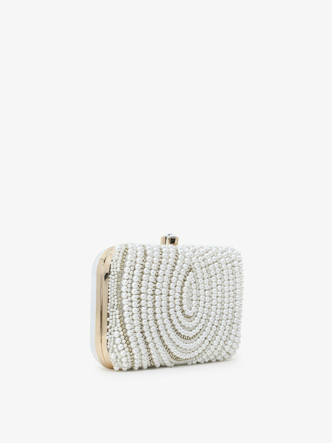 Gold-Toned & White Embellished Clutch – Stylish Evening Bag for Women