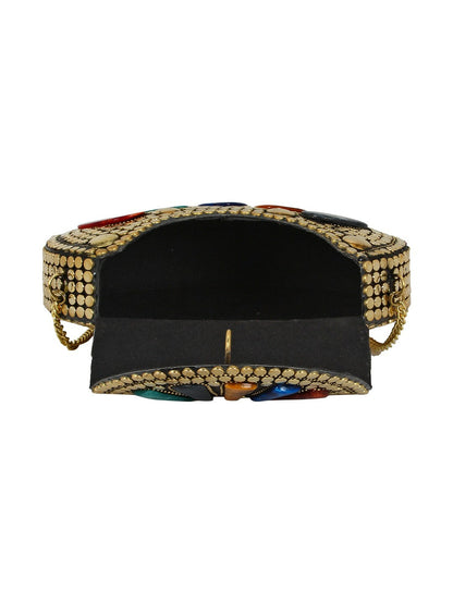 Multicoloured Textured Clutch – Elegant Metal Clutch with Twist Closure