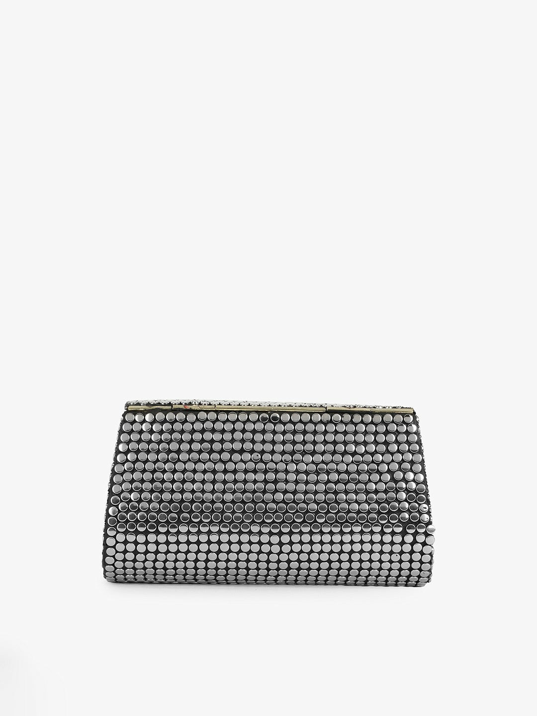 Silver-Toned Embellished Purse Clutch – Elegant Metal Evening Bag for Women